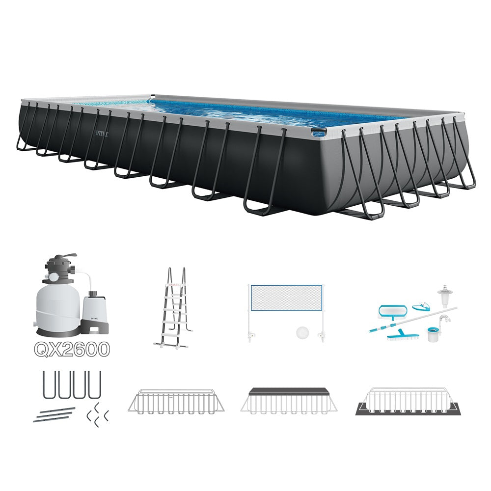 Ultra XTR Frame Pool-Set (9, 75 x 4,88 x 1,32 m) inkl. Sandfilter + Salzwassersystem & Zubehör, Reinigungs-Kit und Volleyballnetz