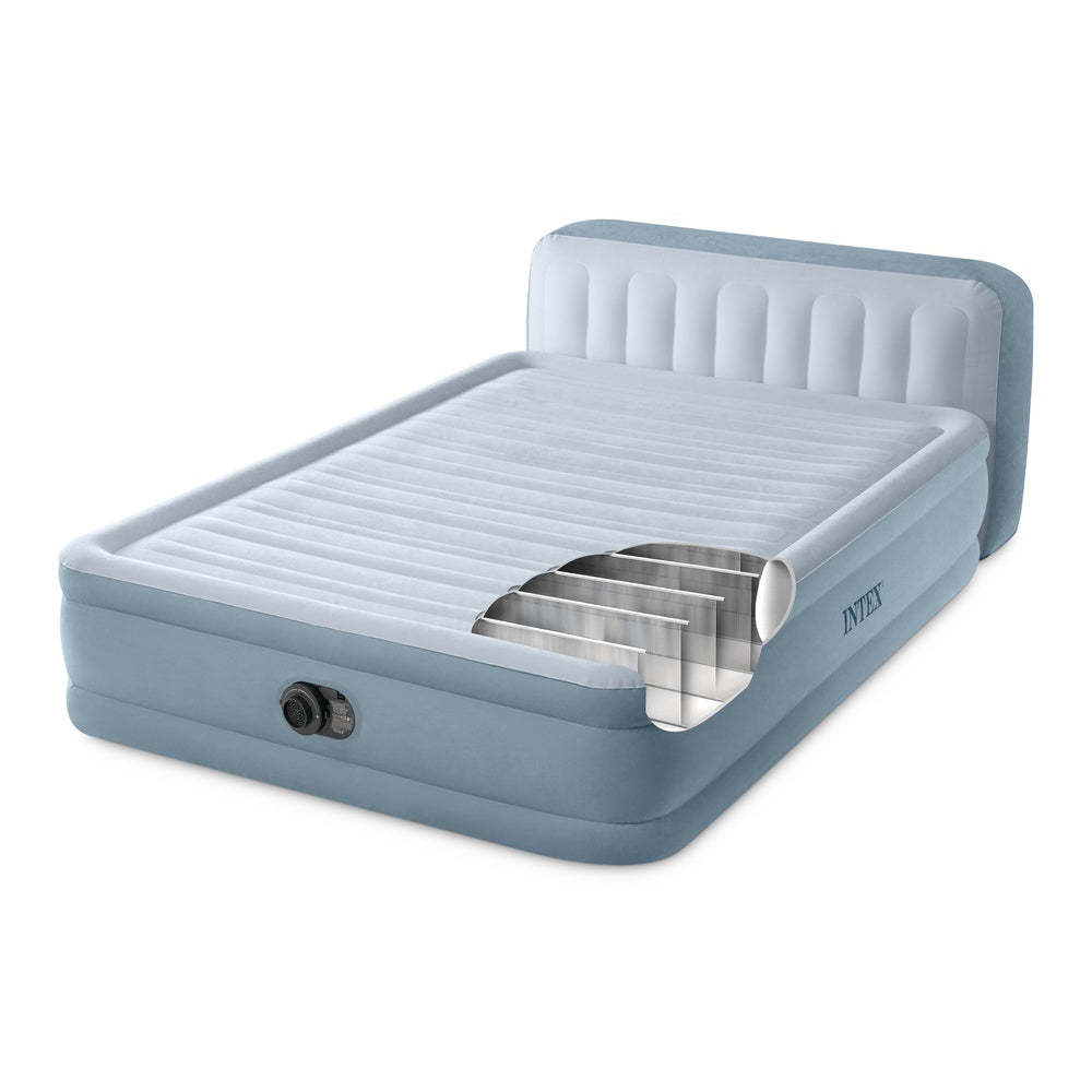 Luftbett Deluxe Plush Headboard, 152x236x86cm, mit FastFill Pumpe