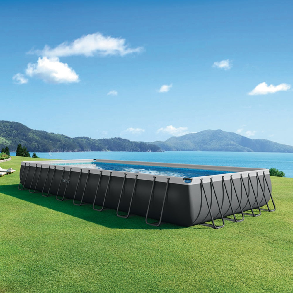 Ultra XTR Frame Pool-Set (9, 75 x 4,88 x 1,32 m) inkl. Sandfilter + Salzwassersystem & Zubehör, Reinigungs-Kit und Volleyballnetz