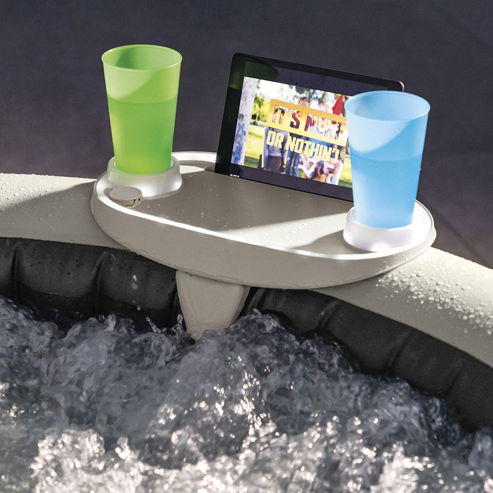 beige Ablage mit LED-Band und Getränkehaltern