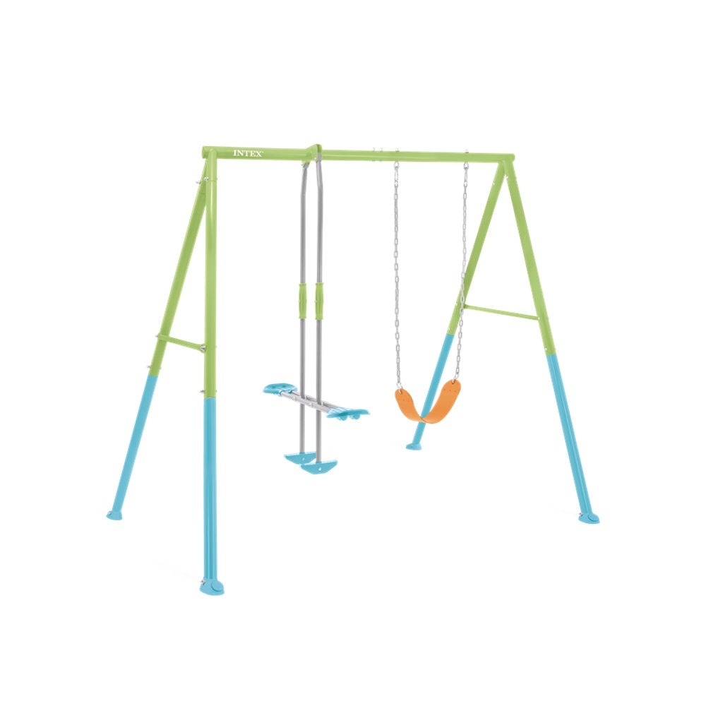 Schaukelgestell mit 2 verschiedenen Schaukeln in grün-blau