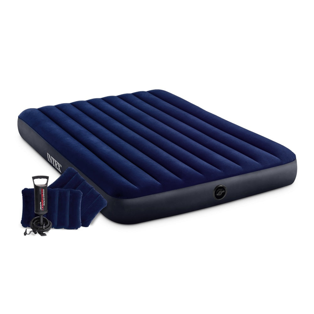 INTEX Luftbett Standard Classic Downy blau Queen mit Handpumpe und Kissen